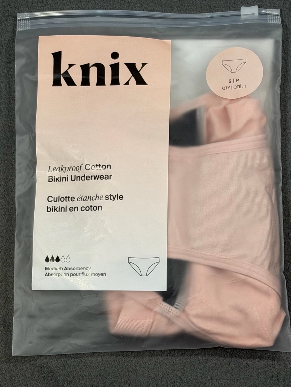 knix Leakproof Cotton Bikini Underwear - Light Pink medium absorbency
